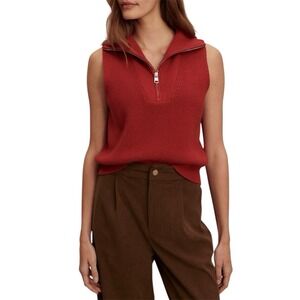 Varley Amina Half Zip Sleeveless Sweater Vest Red Rib Knit Collared NWT S